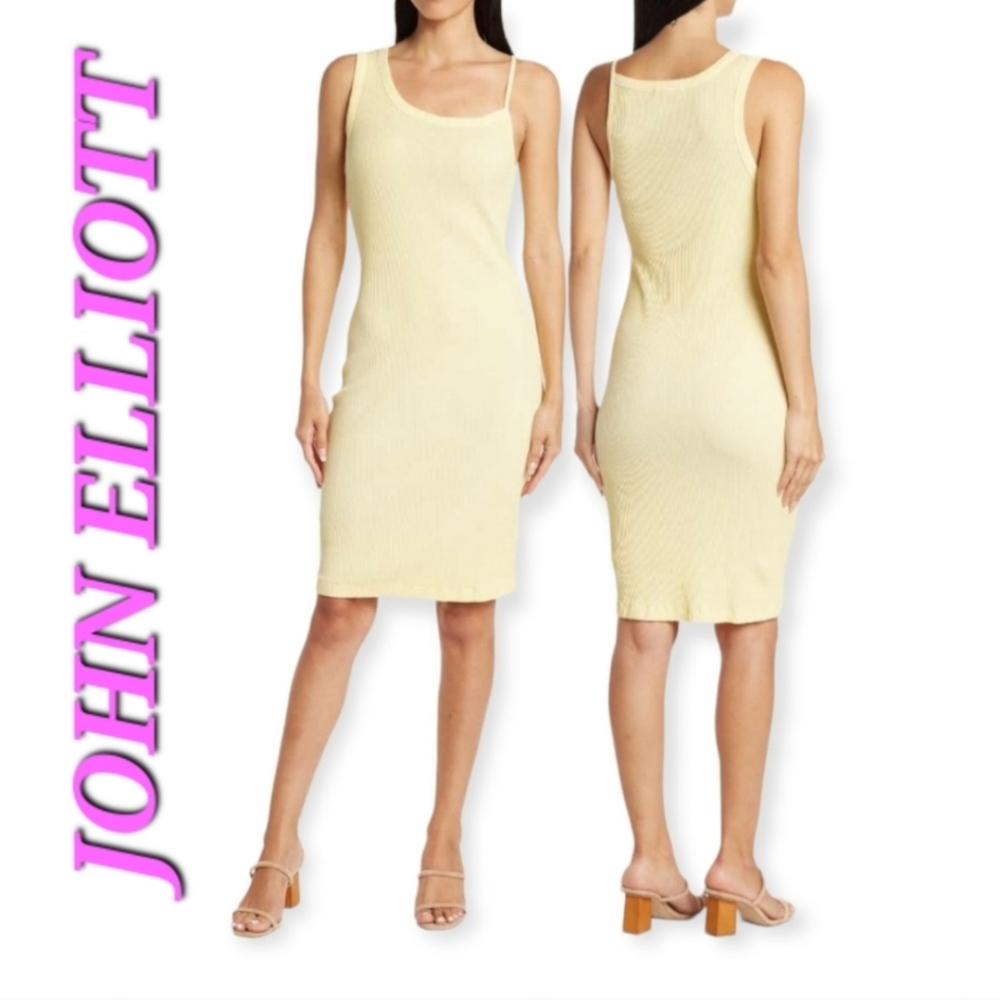John Elliott cotton Rib Asymmetric Strap Tank Dress in Pollen Yellow